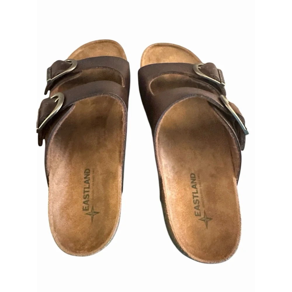 Eastland Mens Cambridge Sandals Dark Walnut Leather Double Strap Sz 11 NEW Brown